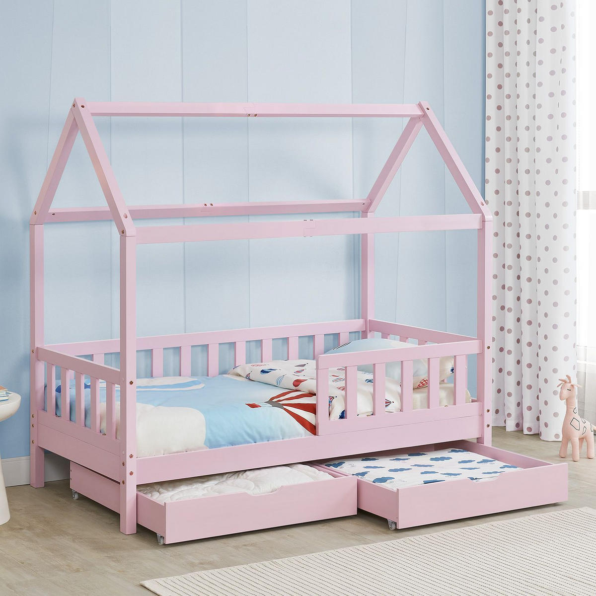KINDERBETT Marli mit Matratze und Bettkasten rosa 90x200 cm - Rosa, Holz (90/200cm) - Juskys