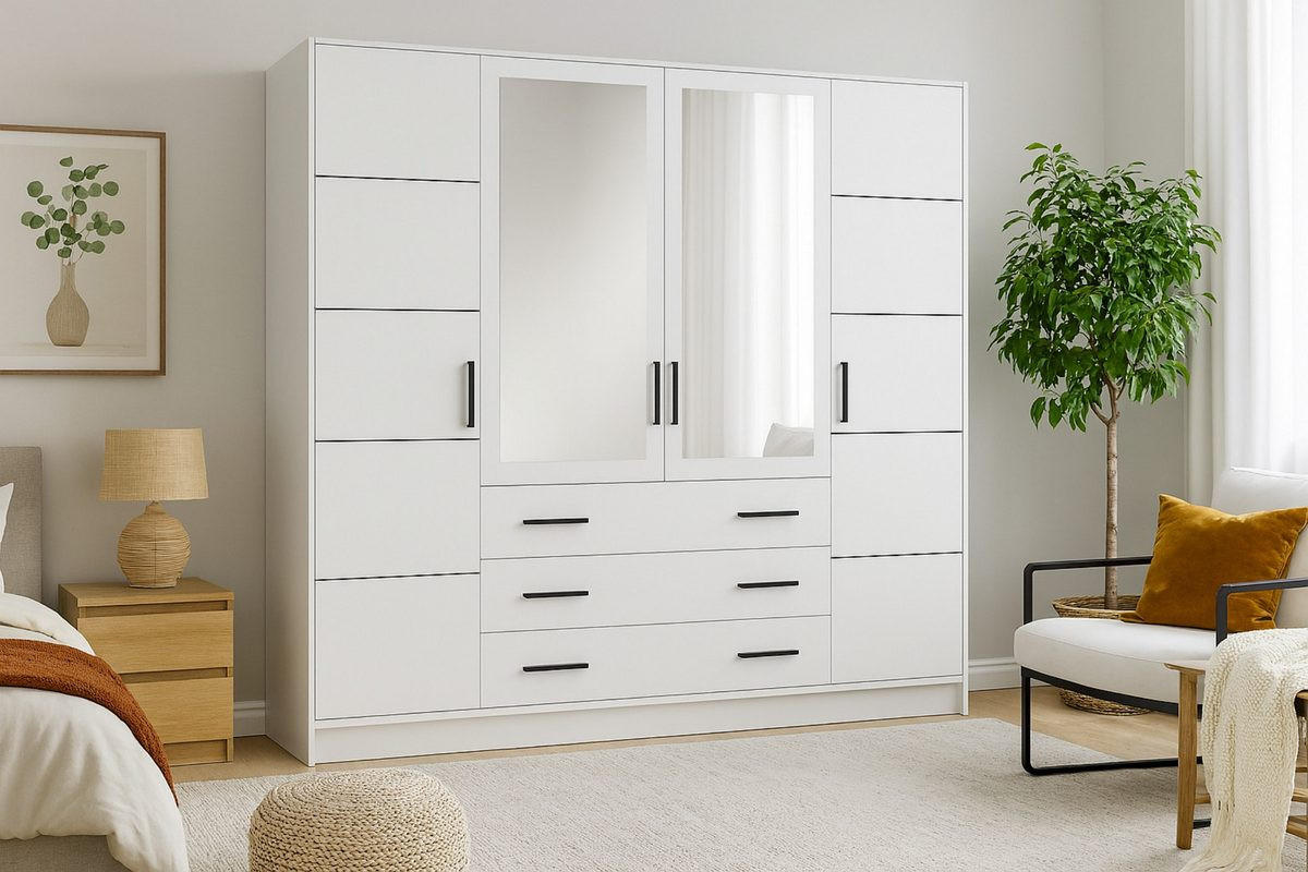 DREHTÜRENSCHRANK LABOO 240/200/58 cm in Weiß - Weiß, Holzwerkstoff (240/200/58cm) - Deine Möbel 24