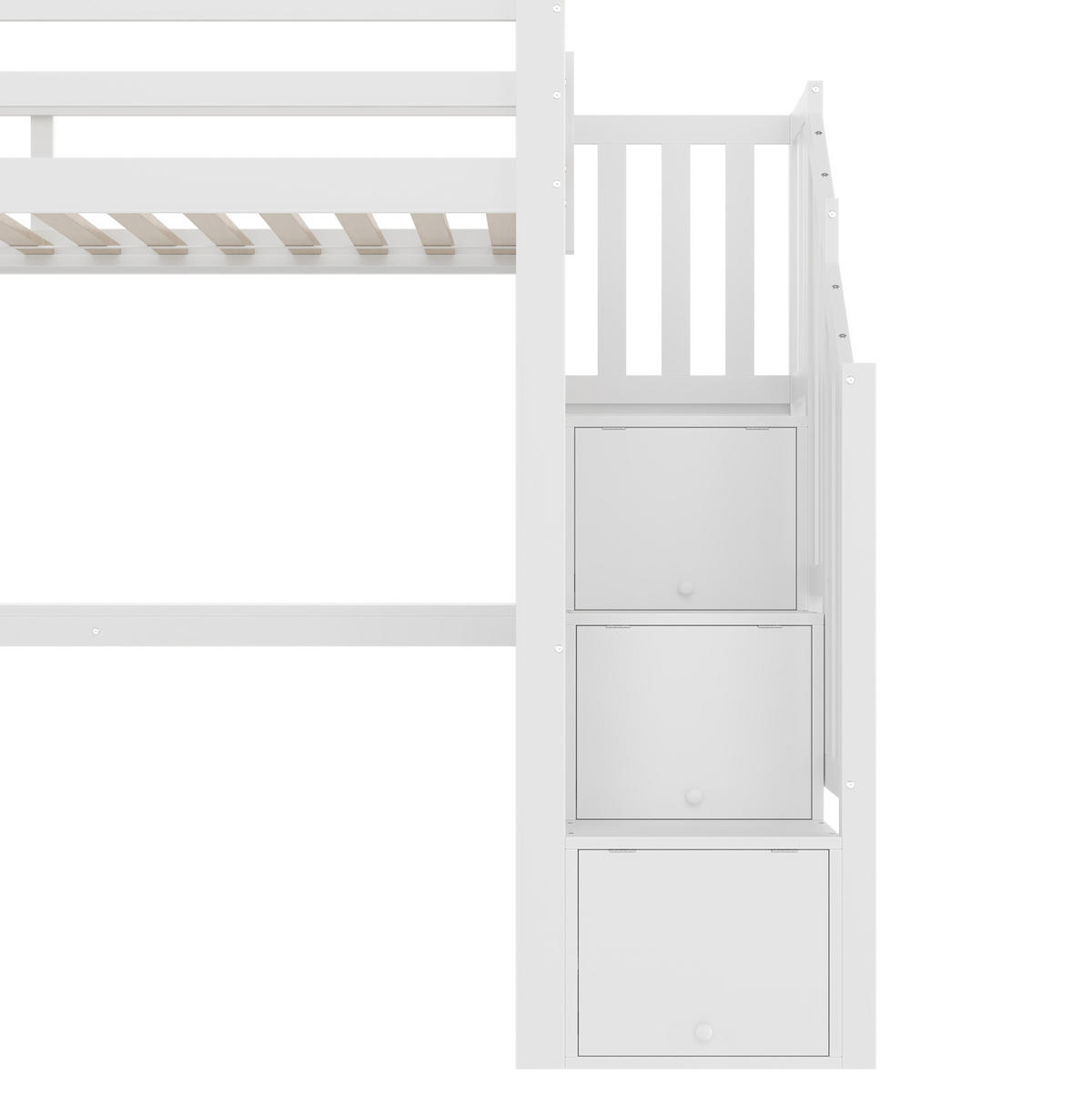 HOCHBETT mit Schreibtisch 90/200 cm in Weiß – mit Stauraumtreppe und Schubladen - Weiß, Holz (90/200cm) - BEAOK