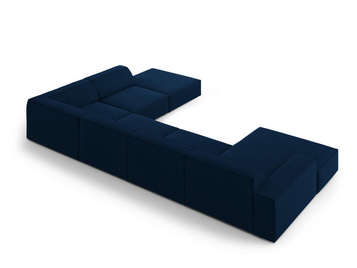 PANORAMASOFA rechts Jodie aus Samt königsblau 7 Sitzplätze - Blau, Textil (262/70/364cm) - Micadoni