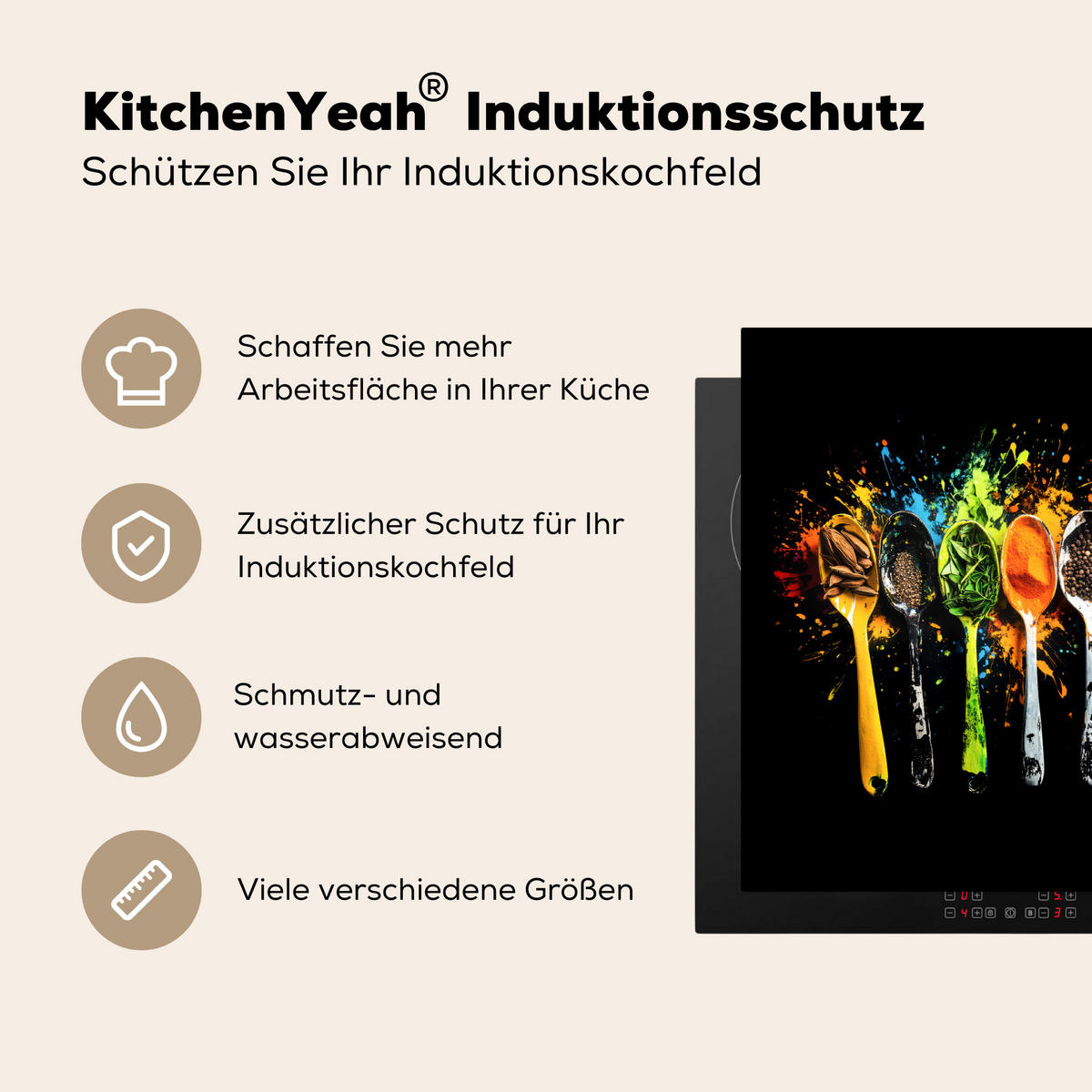 HERDABDECKPLATTE Löffel - Gewürze - Modern - Graffiti - Farbe - Farbenfroh 65x52 cm - Multicolor, Kunststoff (65/0.2/52cm) - MuchoWow