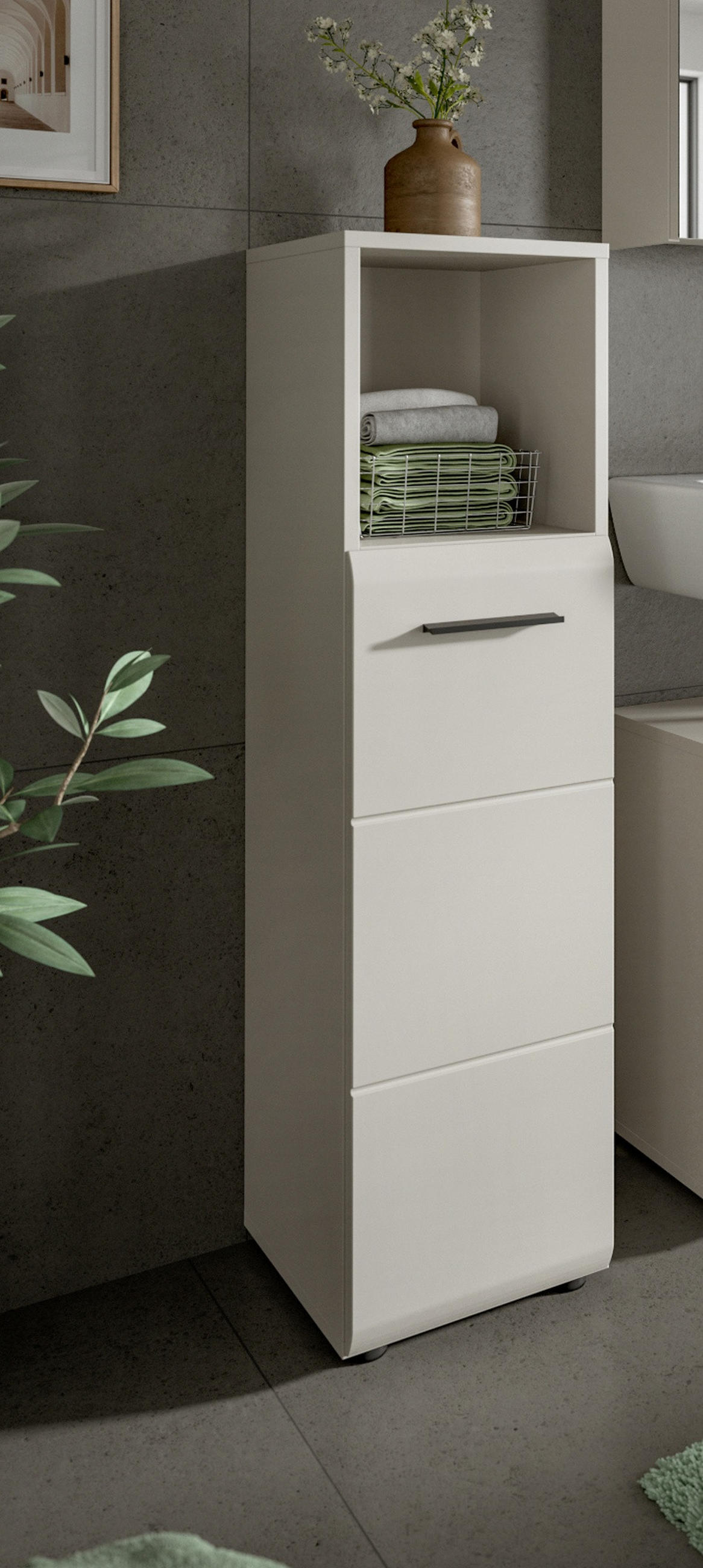 BADKOMMODE Kaschmir 30 x 110 cm, Badezimmer Kommode mit wechselbarem Türanschlag - Kaschmir/Schwarz, Holzwerkstoff/Kunststoff (30/110/30cm) - Inn.Furn