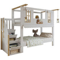 ETAGENBETT Kinderbett 90/200 cm, Weiß/Natur mit Aufbewahrungstreppe - Weiß, Holz (90/200cm) - MIVRAY