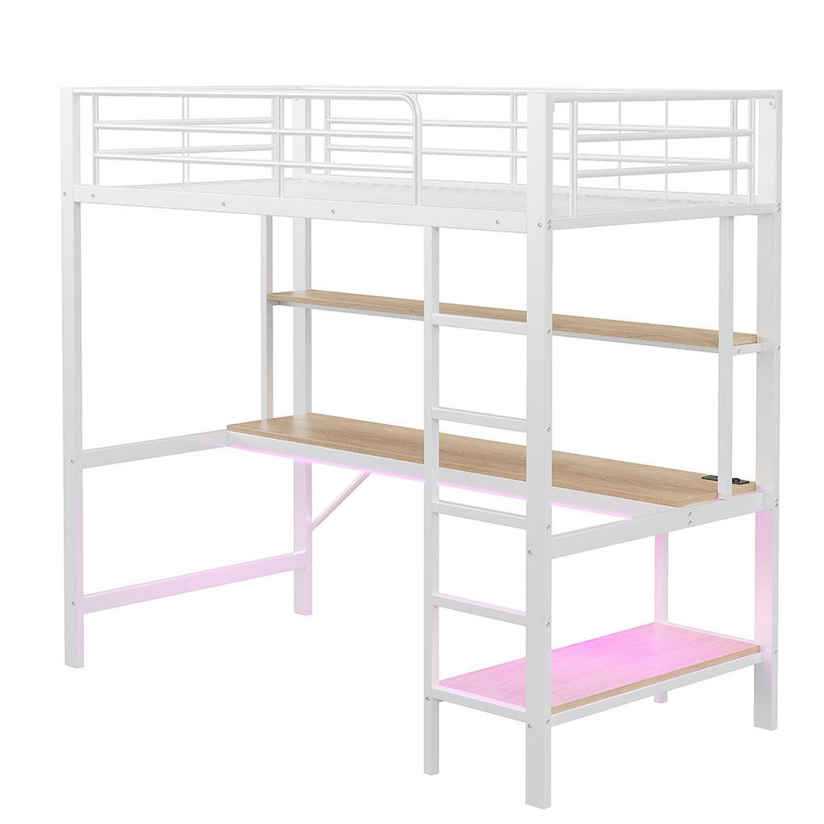 HOCHBETT 90x200cm mit usb und Steckdose, Metall, Weiß - Weiß, Metall (90/200cm) - KOMHTOM
