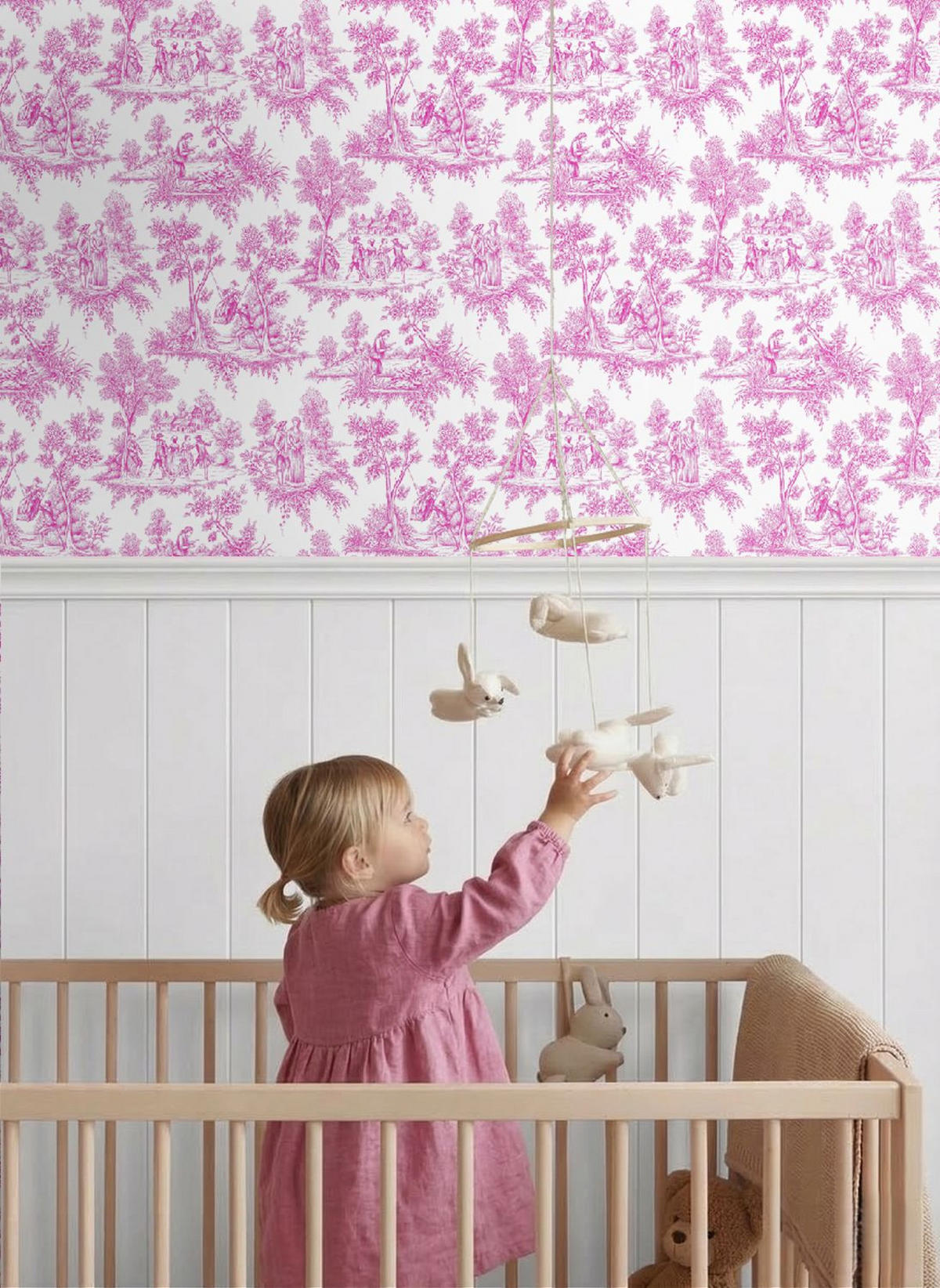 TAPETE Toile de Jouy 53 cm x 10.05 m - Pink, Papier (53/0.1cm) - ESTAhome