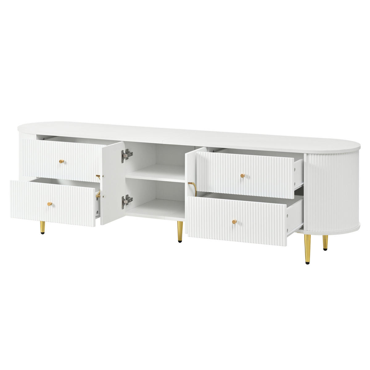 TV-LOWBOARD 180 x 40 x 53 cm aus MDF, Wellenfront, 2 Türen, Schubladen, Metallfüße, Weiß - Weiß, Holzwerkstoff (180/53/40cm)