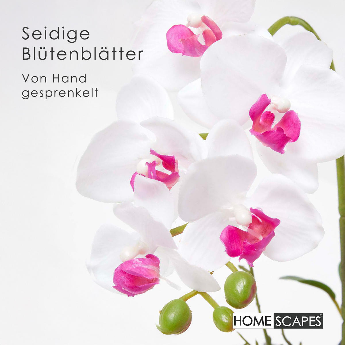 KUNSTBLUME Orchidee weiß-pink im Deko-Topf, 52 cm - Weiß, Kunststoff (52cm) - Homescapes