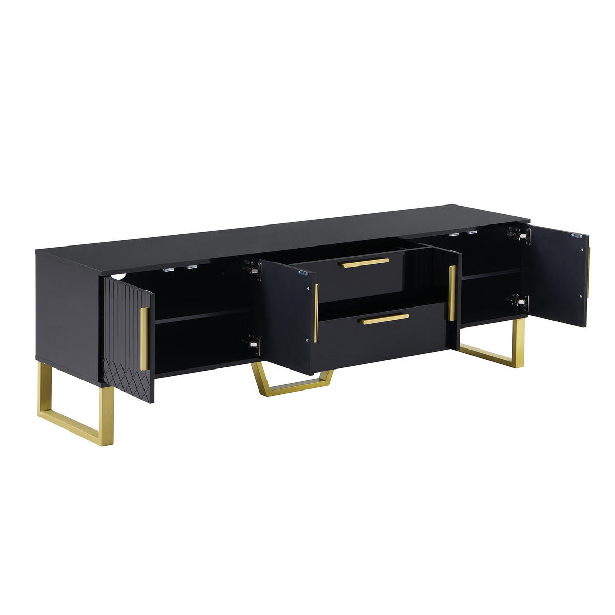 TV-SCHRANK Schwarz Hochglanz 170/40/53,5 cm Goldgriffe Goldfüße Gravierte Türen - Schwarz, Karton (40/53.5/170cm) - PANGIVO