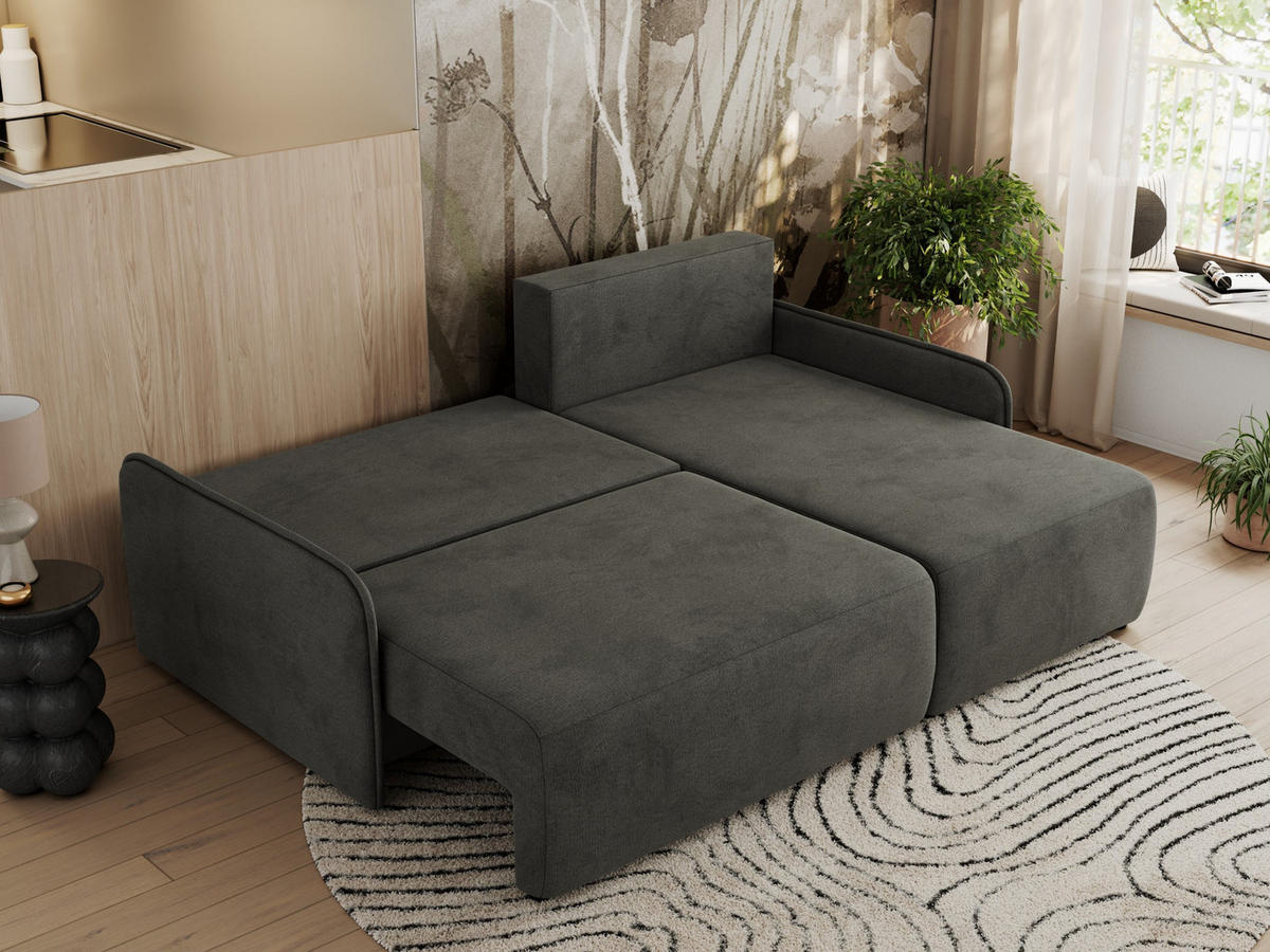 ECKSCHLAFSOFA ARPA L Dunkelgrau Velvet - rechts - Dunkelgrau/Schwarz, Kunststoff/Textil (150/198cm) - MKS