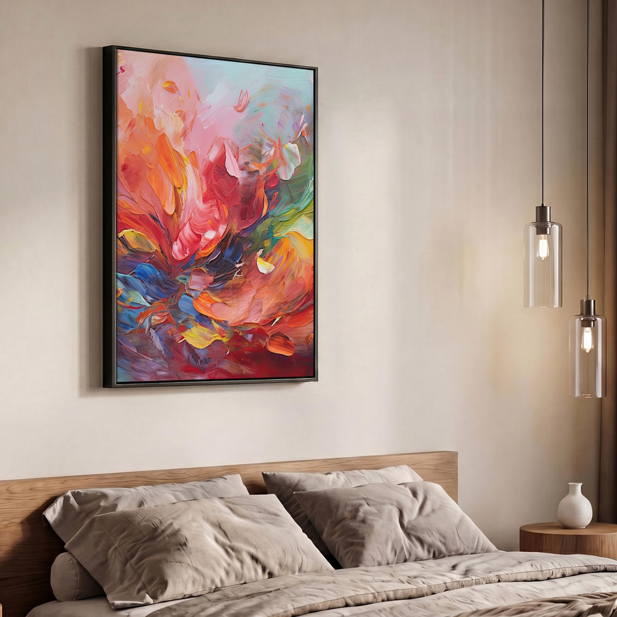 LEINWAND Bilder mit Rahmen - Ölgemälde - Kunst - Abstrakt - Farbenfroh - 70x100 - Altrosa, Textil (70/100cm) - MuchoWow