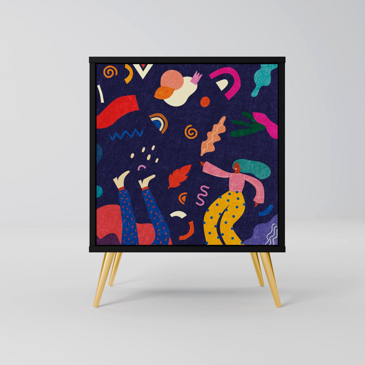SIDEBOARD FESTIVE PLEASURES, Schwarz, 57,5x42x67,5 cm, Schwarze Metall-Rahmenfüße - Multicolor/Schwarz, Holzwerkstoff/Metall (57.5/67.5/42cm) - SpaceRebels