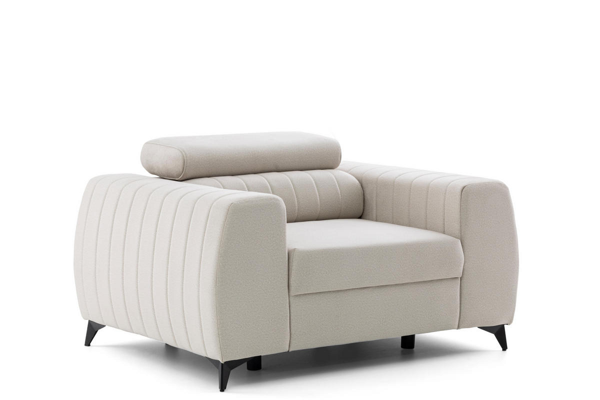 SESSEL PIERO mit verstellbare Kopfstütze Velours Creme - Creme/Schwarz, Holz/Textil (130/90/100cm) - Muffo