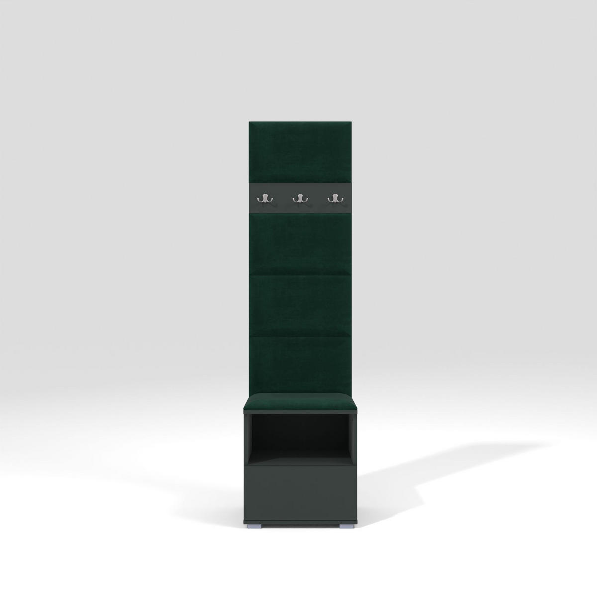 GARDEROBEN-SET Nela IV mit gepolsterten Paneelen 50/187/40 - Dunkelgrün/Silberfarben, Holzwerkstoff/Kunststoff (50/187/40cm)