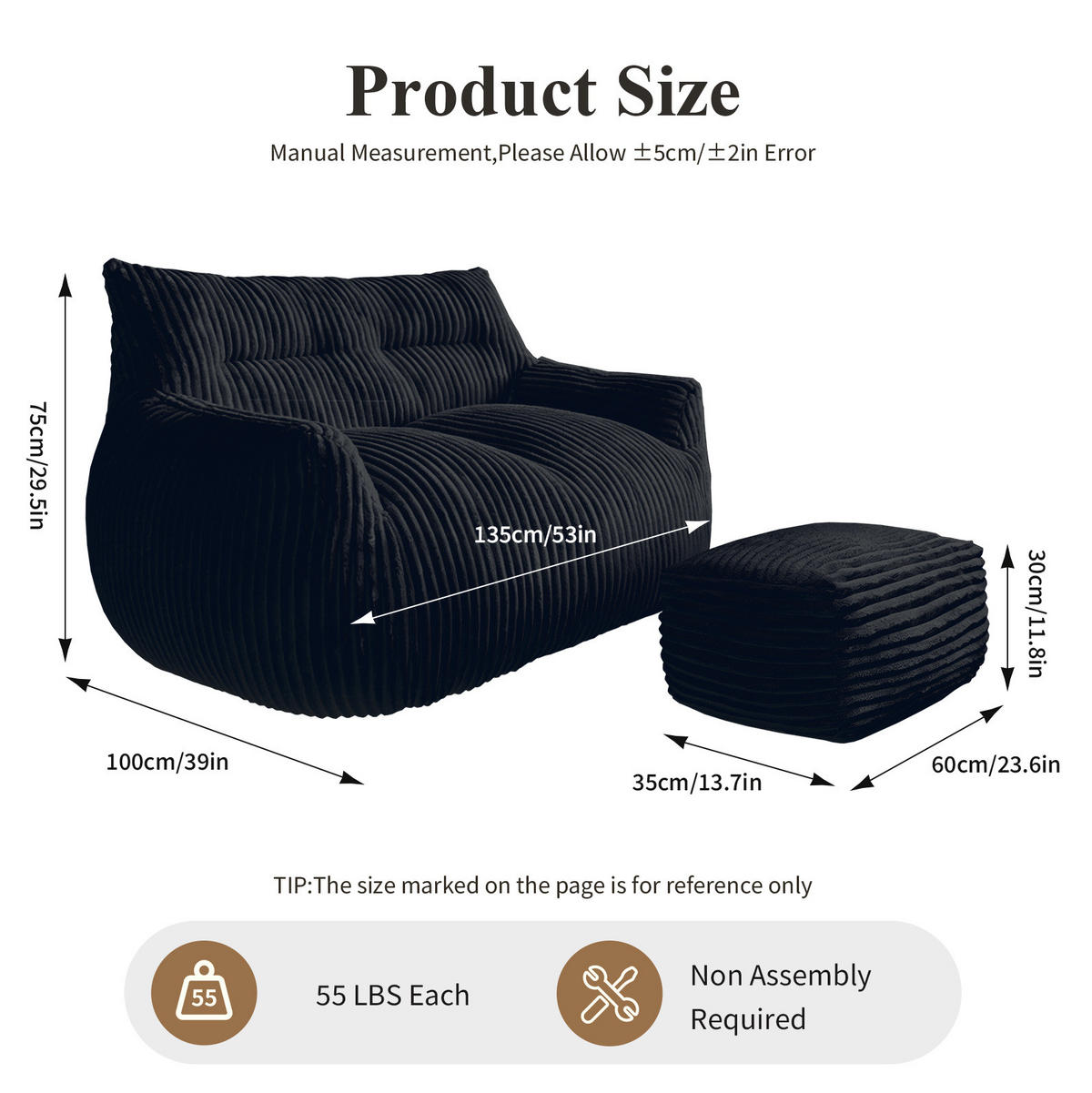 SITZSACK mit Memory-Foam Schwarz - Schwarz, Kunststoff (100/75/135cm) - Meubliv