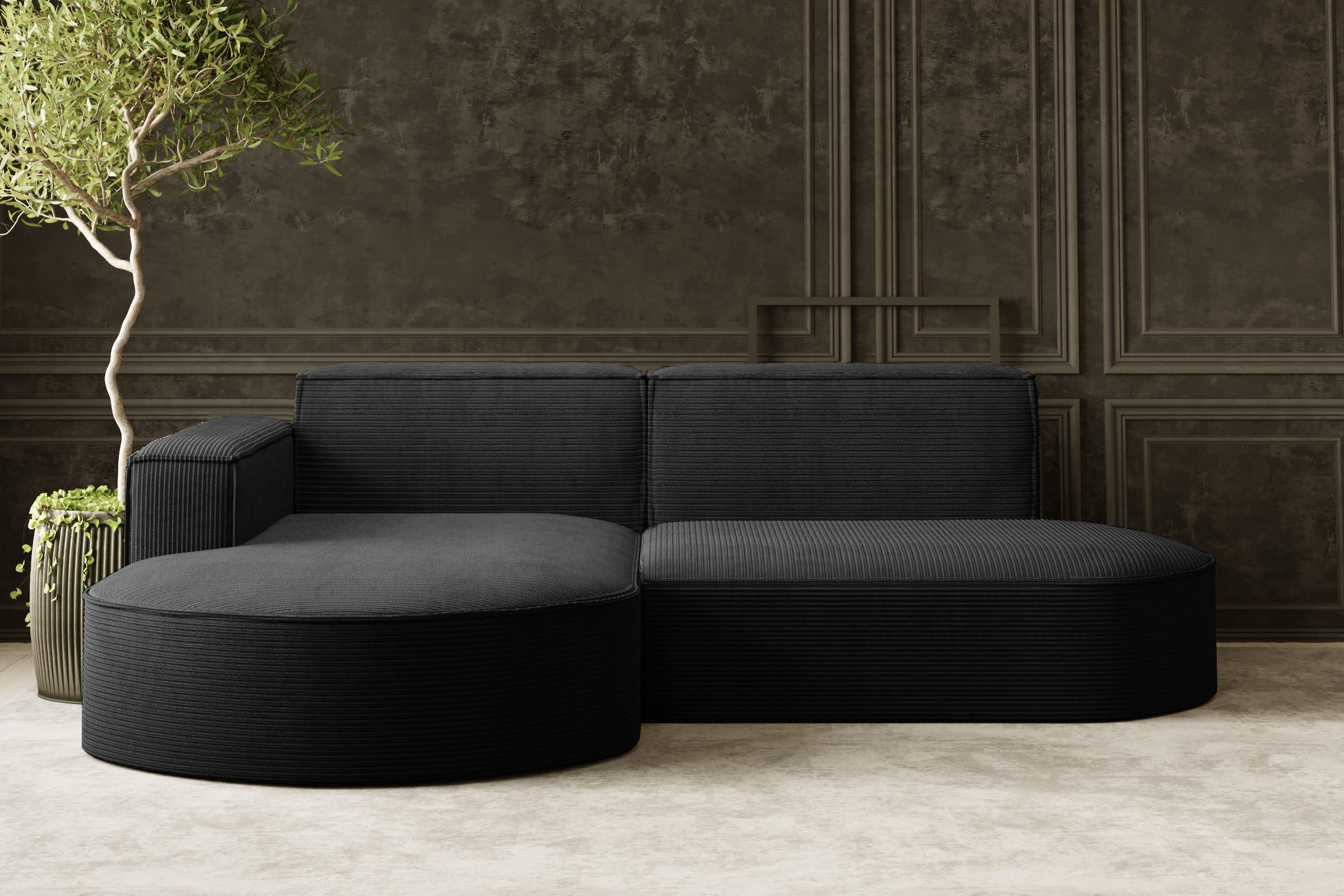 ECKSOFA Modena Studio, Cord Stoff Schwarz Links - Schwarz, Holzwerkstoff/Textil (165/236cm) - Kaiser Möbel