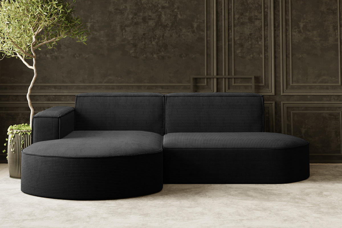 ECKSOFA Modena Studio, Cord Stoff Schwarz Links - Schwarz, Holzwerkstoff/Textil (165/236cm) - Kaiser Möbel