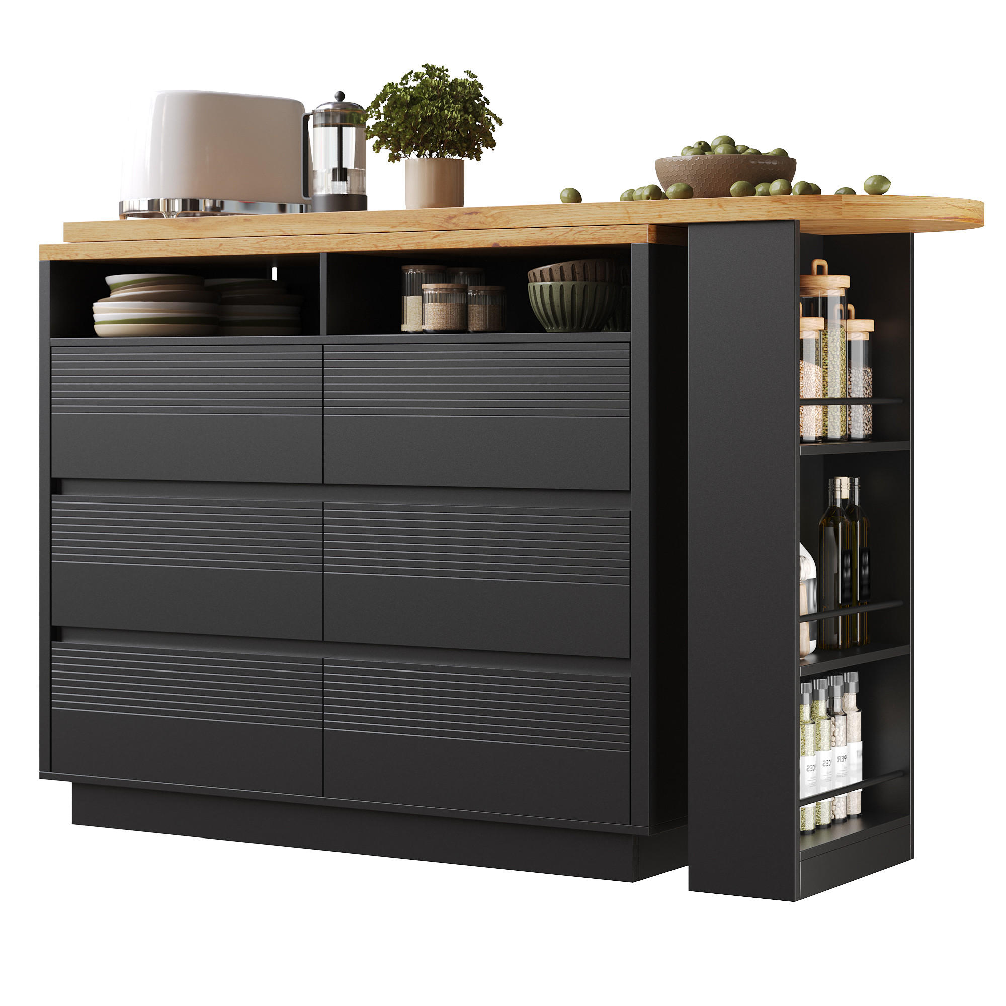 BARTISCH Ausziehbar 137-215cm 6 Schubladen Stauraum - Schwarz, Holzwerkstoff (39/137/102.3cm) - FLIEKS