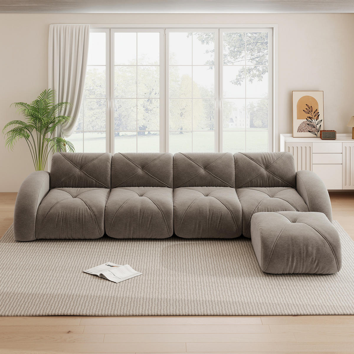 ECKSOFA 358/171/76 cm taupe aus Chenille ohne Montage mit flexiblem Loungesystem - Taupe, Textil (171/358cm) - OKWISH