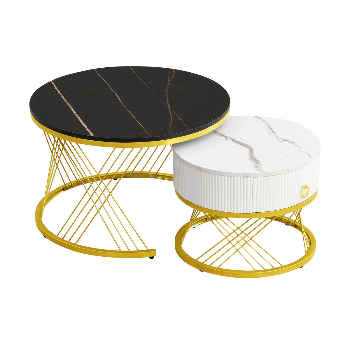 COUCHTISCH Schwarz/Gold 2er-Set 70/70/45 cm und 50/50/40 cm - Schwarz, Holzwerkstoff (70/70/45cm) - PANGIVO