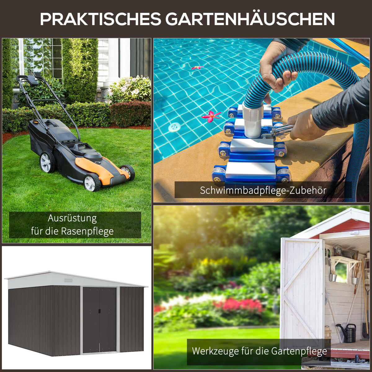 SCHIEBETÜR, 8,9 ㎡ Gerätehaus Stahl-Geräteschuppen mit Pultdach, Gartenschuppen, Grau - Grau, Metall (345/201/280cm) - Outsunny