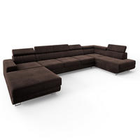 WOHNLANDSCHAFT GAIAN Braun Velours-Stoff mit Schlaffunktion - Braun, Holz (412/88/190cm) - MASSENO