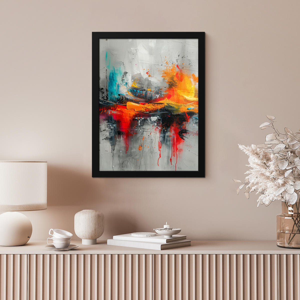 GERAHMTES BILD Moderne Kunst - Orange - Grau - Abstrakt 30x40 cm - Hellgrau, Papier (30/40cm) - MuchoWow