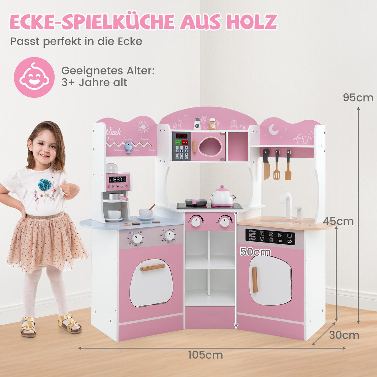 ECK-SPIELKÜCHE Pink - Pink, Holzwerkstoff (30/95/105cm) - COSTWAY