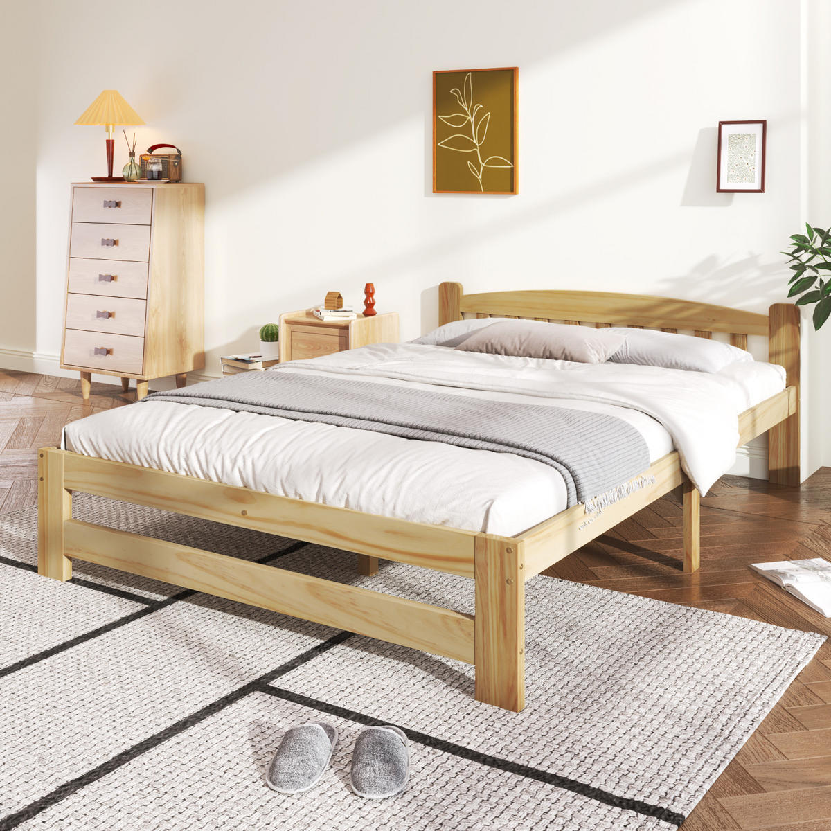 HOLZBETT 140x200 cm mit Kopfteil, Lattenrost, Naturholz - Naturfarben, Holz (140/200cm)