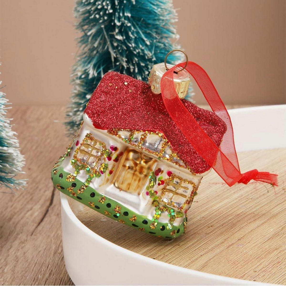 CHRISTBAUMSCHMUCK Glas Haus Vintage Anhänger - Multicolor, Glas (6/7/7cm)