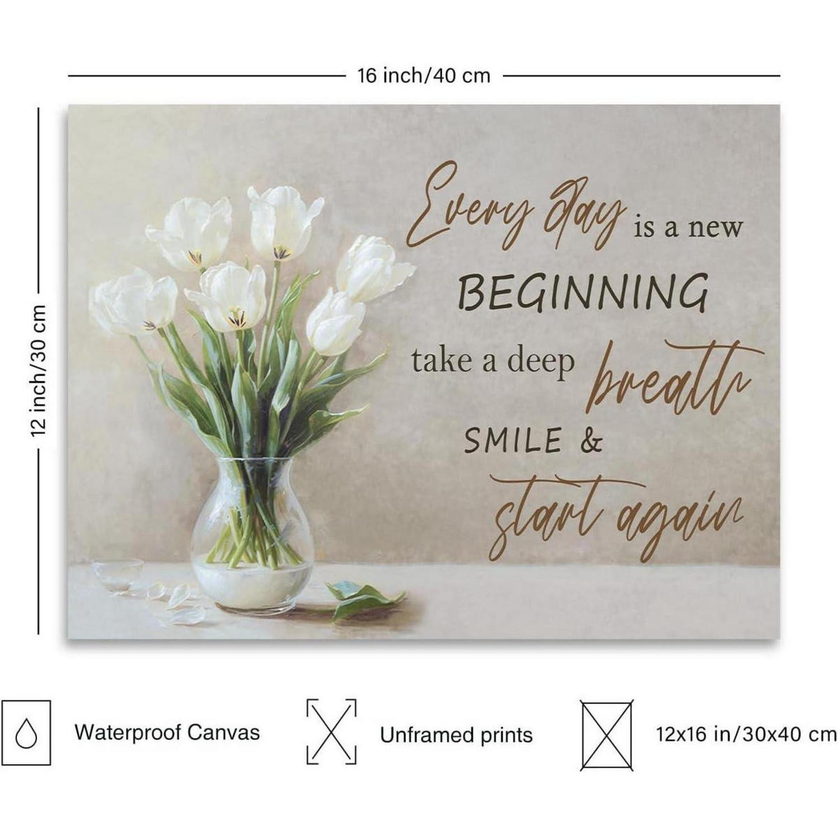 LEINWANDBILD Blumen mit Spruch 30 x 40 cm - Weiß, Papier (30/0.5cm)