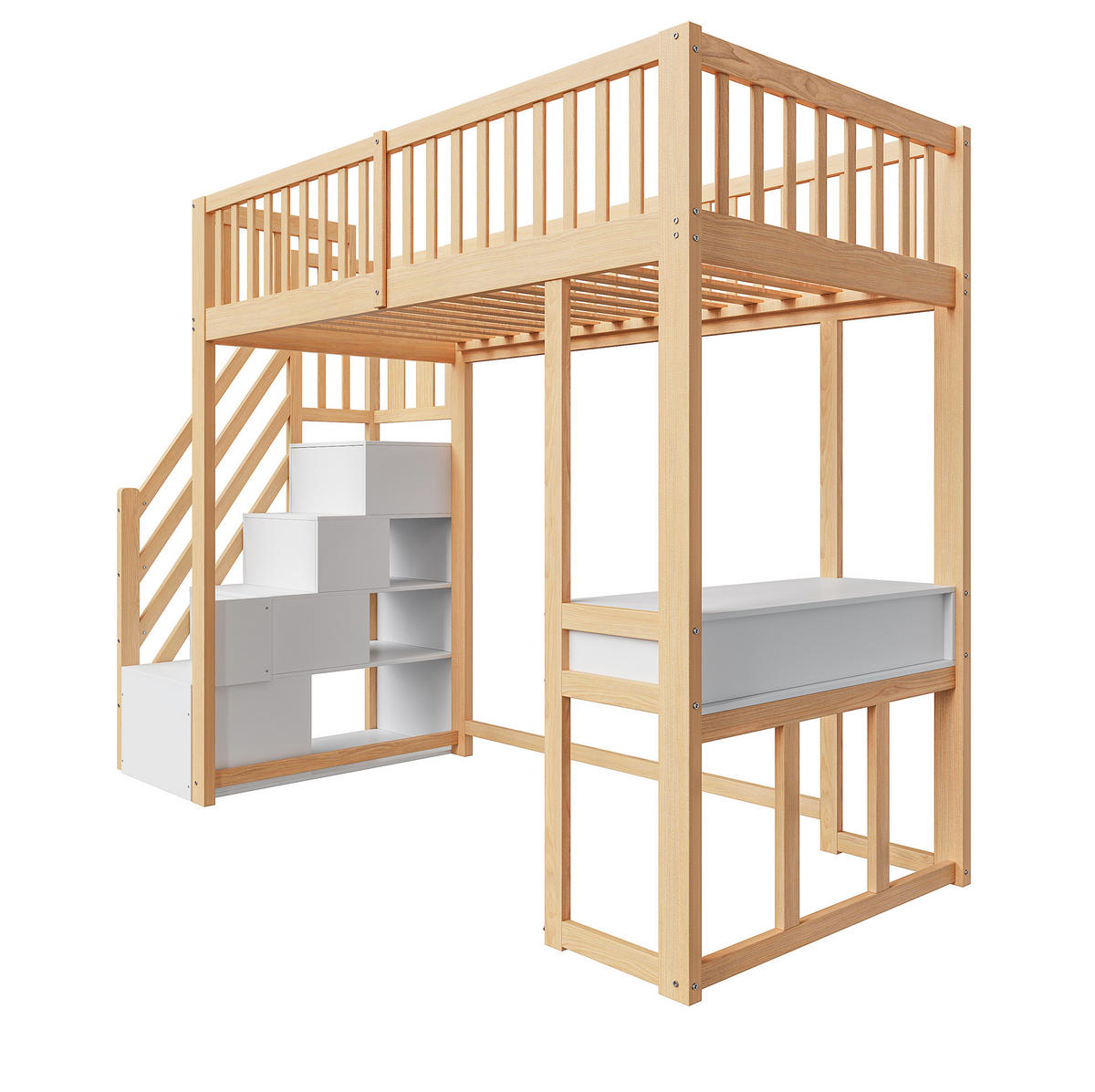 HOCHBETT 90/200 cm aus Kiefernholz mit Multifunktionstisch, Weiß - Eichefarben, Holz (90/200cm) - OKMYHOME