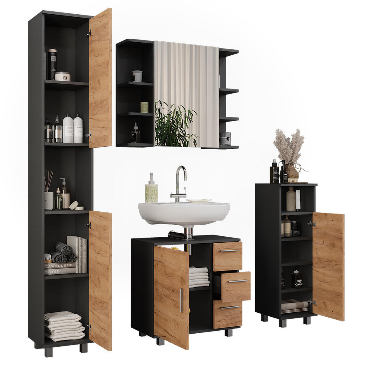 KOUPELNOVÝ NÁBYTEK Ilias Zlatý dub power/antracit - medově dubová, kompozitní dřevo (60.2/60.8/33cm) - Vicco