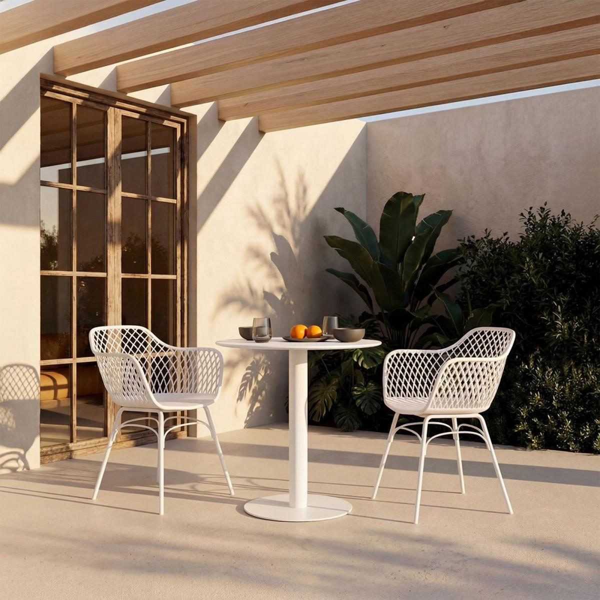 GARTENSTUHL Stal Weiß 59 cm x 72 cm 2er-Set - Weiß, Kunststoff (59/72/56cm) - Klast Home