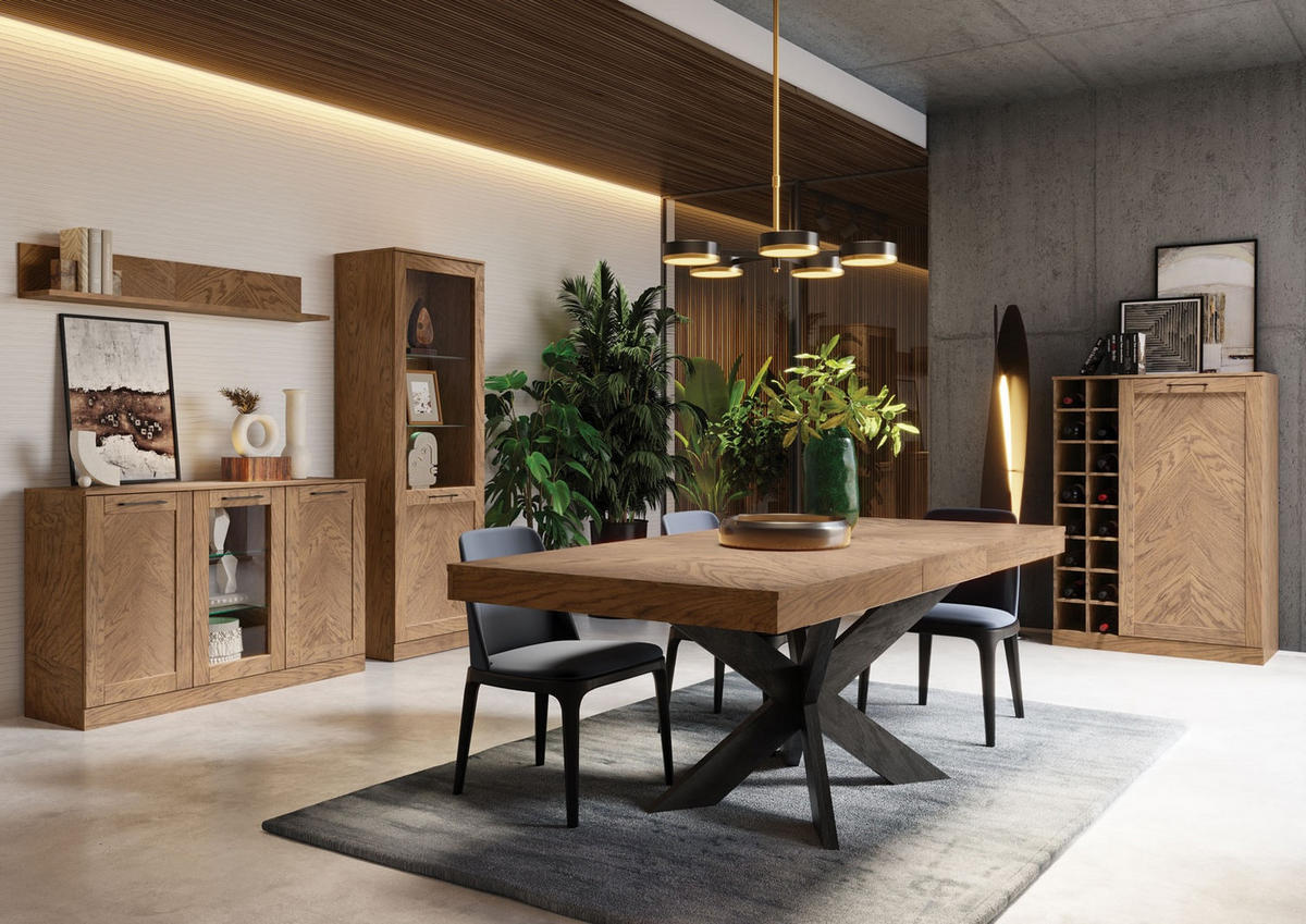 WOHNZIMMER-SET Cozy Eiche Rustikal 4-teilig - Eichefarben/Braun, Holz/Metall (365/198/95cm) - Feldmann-Wohnen