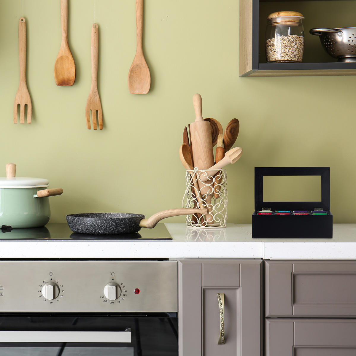 TEEBOX - Schwarz, Holz/Kunststoff (28/9/16cm) - Relaxdays