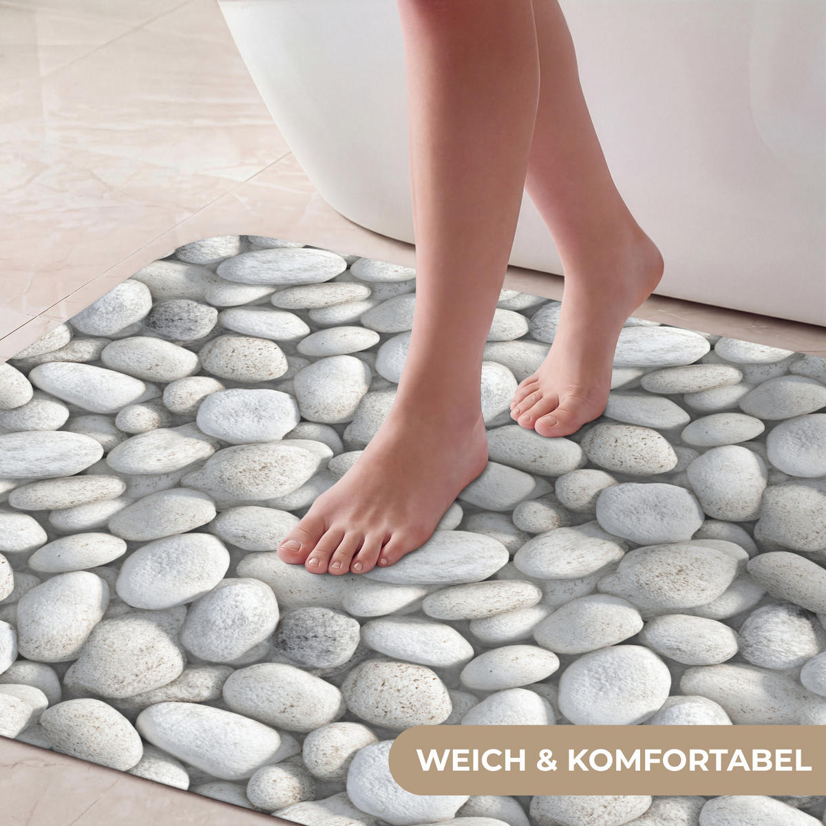 KOUPELNOVÁ PŘEDLOŽKA Kameny - šedé - oválné 90x60 cm - světle šedá, textil/plast (90/60cm) - OnlyWow
