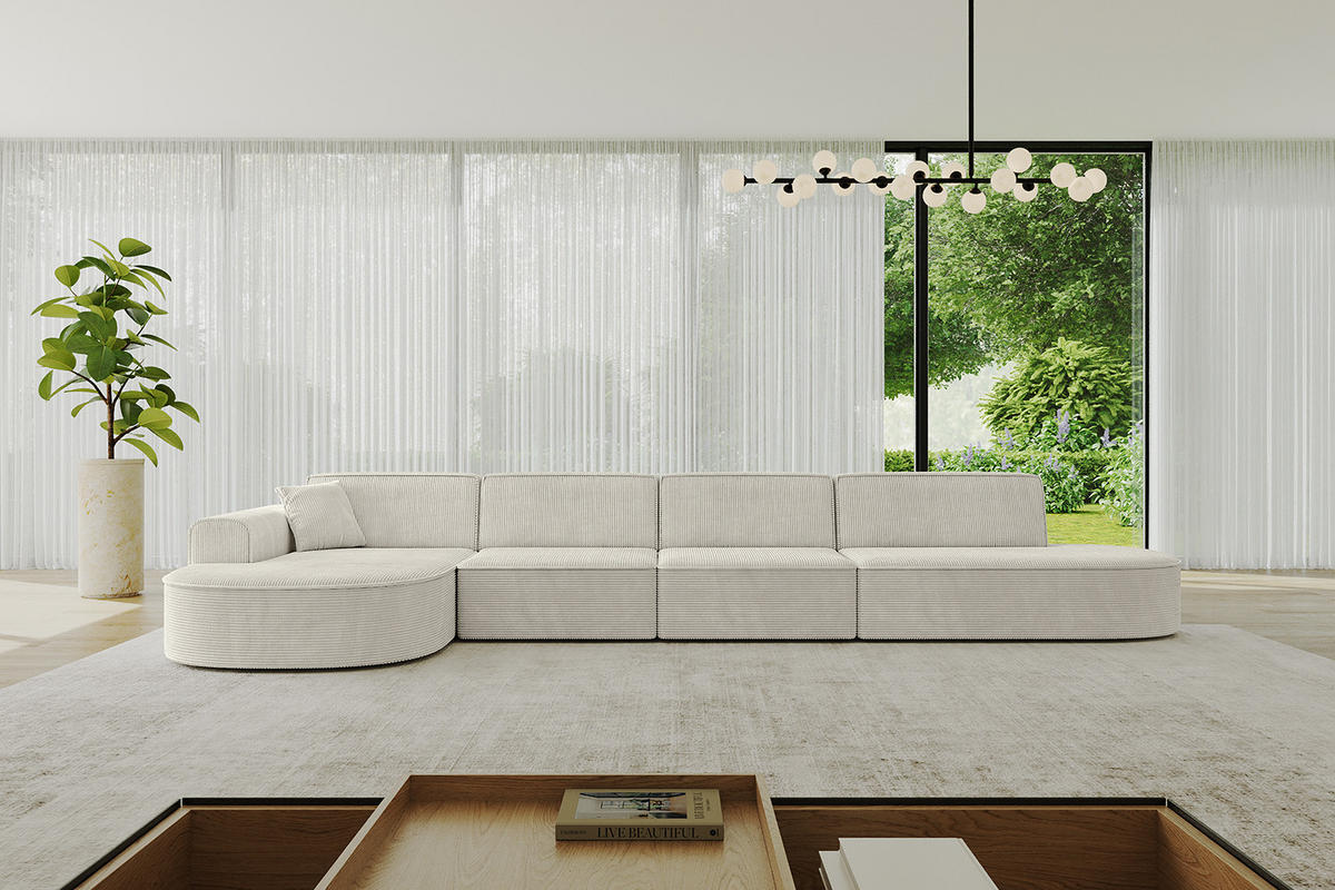 ECKSOFA Ottomane Links MARI-L3 - 402x163x73,5 cm Hellgrau Cord - Hellgrau/Schwarz, Holzwerkstoff/Kunststoff (165/406cm) - ALTDECOR