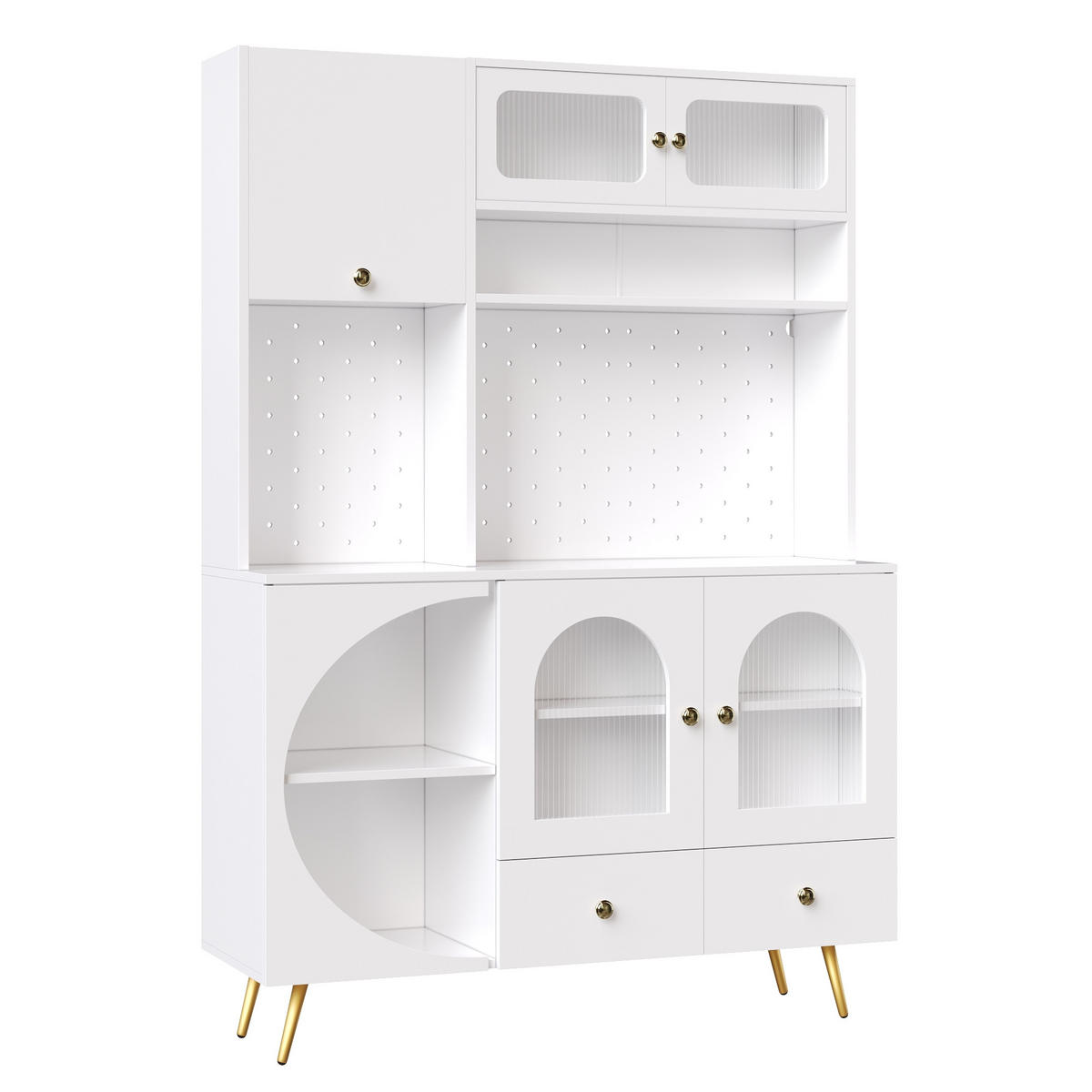 BUFFET DE-38413 120/40/176 cm mit LED-Beleuchtung und Steckdosen Weiß - Weiß, Holzwerkstoff (120/176/40cm) - ComfortXL