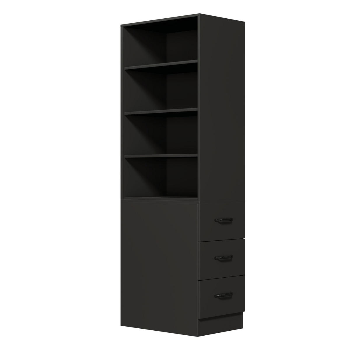HIGHBOARD 60/38/180 cm in Schwarz mit Seitenschubladen und verstellbaren Böden - Schwarz, Holzwerkstoff (60/180/38cm) - Flora Grace