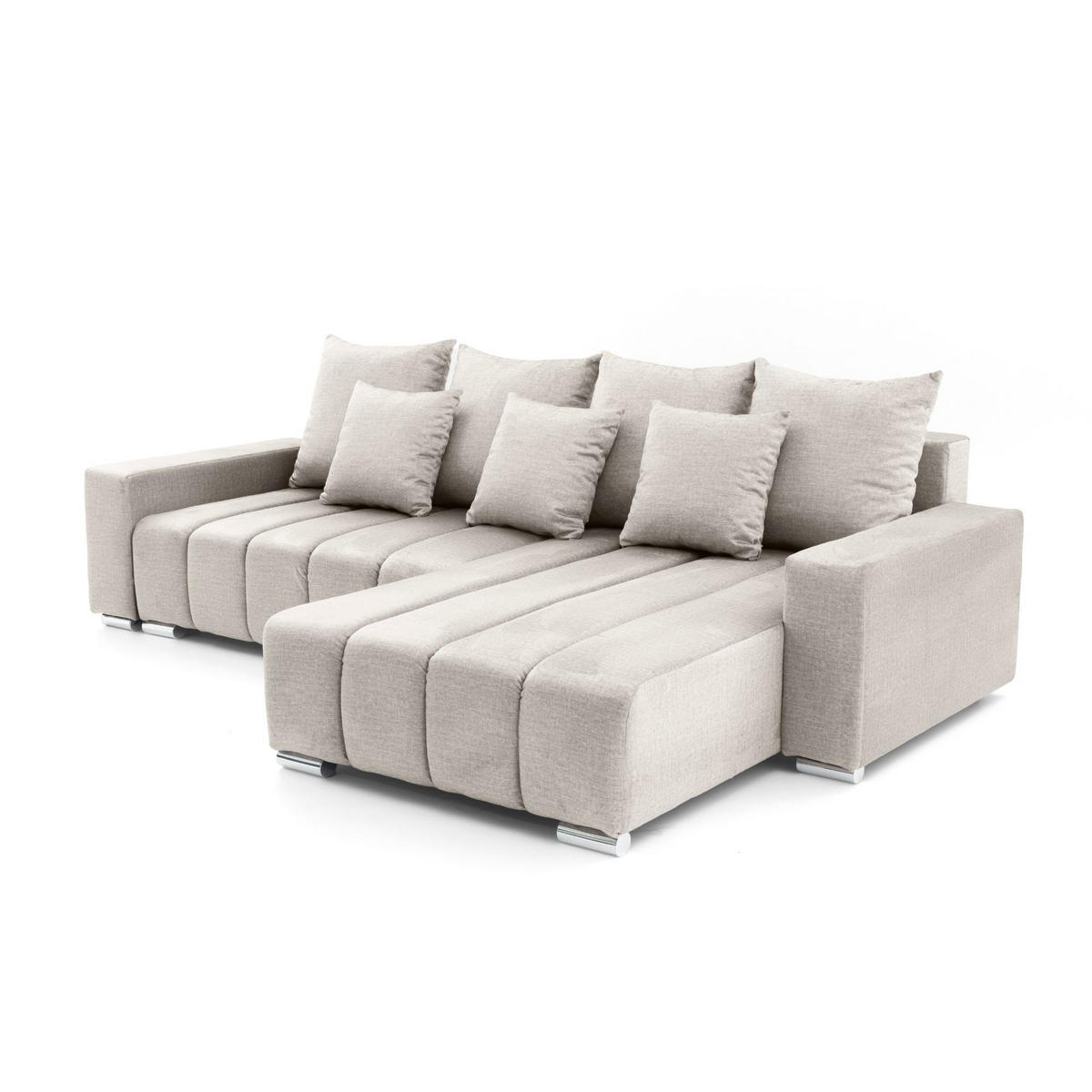 ECKSOFA Piano L Rechts mit Schlaffunktion 137x234 Velours Beige - Beige/Silberfarben, Holz/Textil (178/278cm) - Muffo