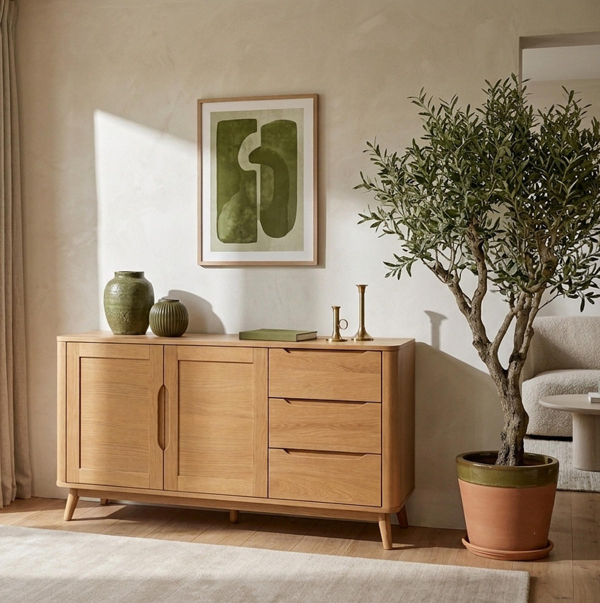 SIDEBOARD Nora, Natur Massiveiche - Beige, Holz (45/80/150cm) - WOODEK