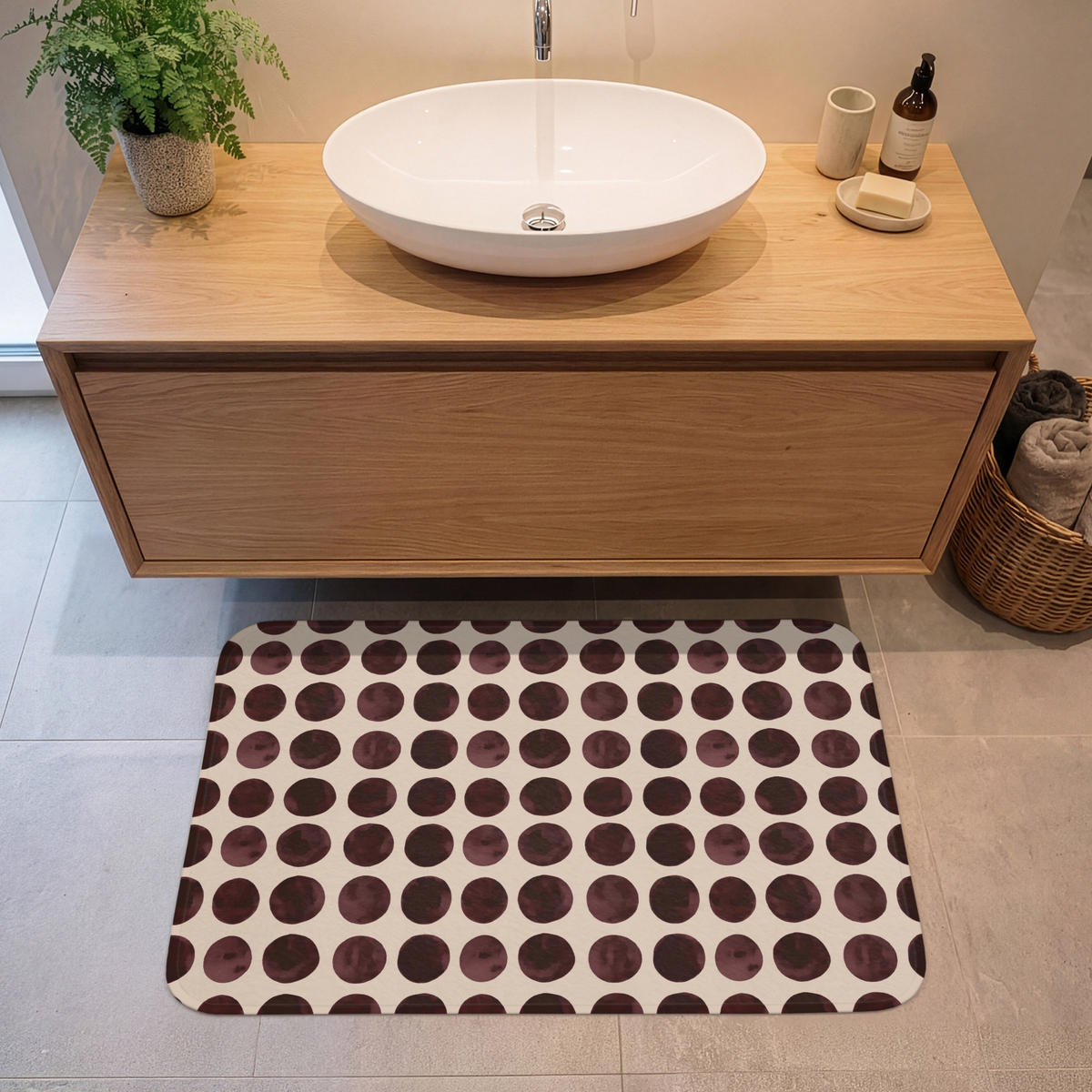 KOUPELNOVÁ PŘEDLOŽKA Puntíky - Vzor - Hnědý 90x60 cm - bordeaux, textil/plast (90/60cm)