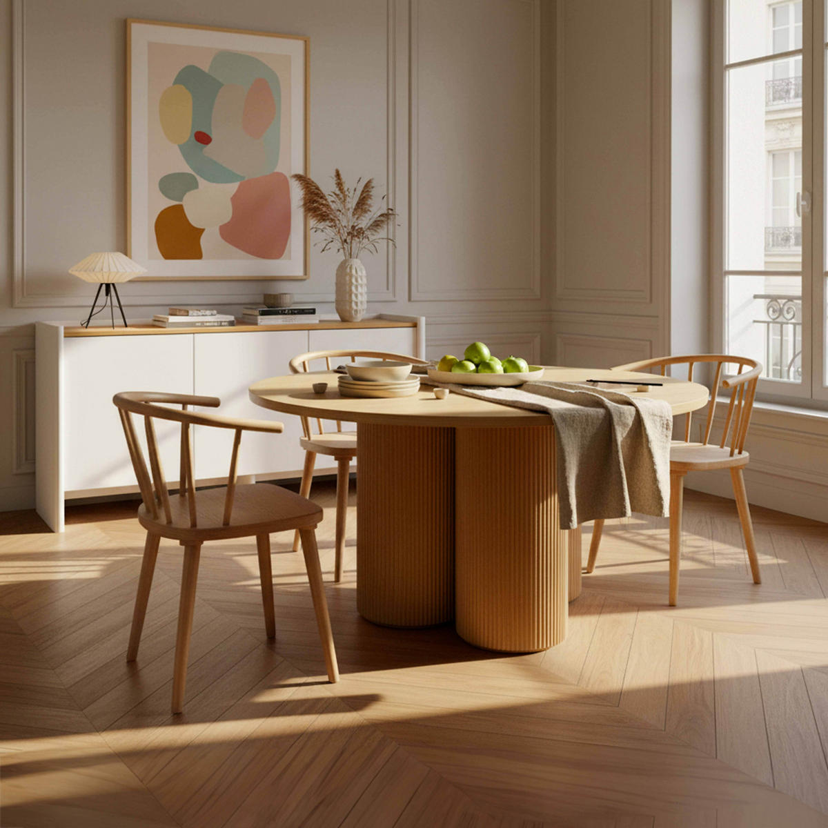 ESSTISCH, helles Holzeffekt - Beige, Holz (120/120/75cm) - Oviala