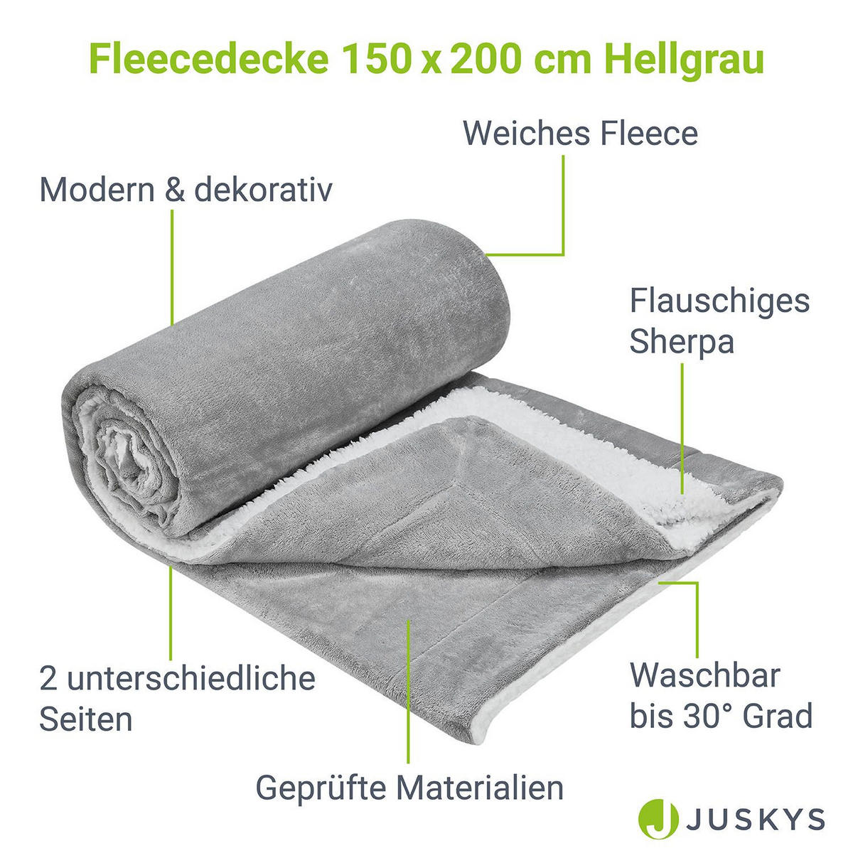FLEECEDECKE Kuscheldecke 150x200 cm hellgrau - Hellgrau, Textil (150/200cm) - Juskys