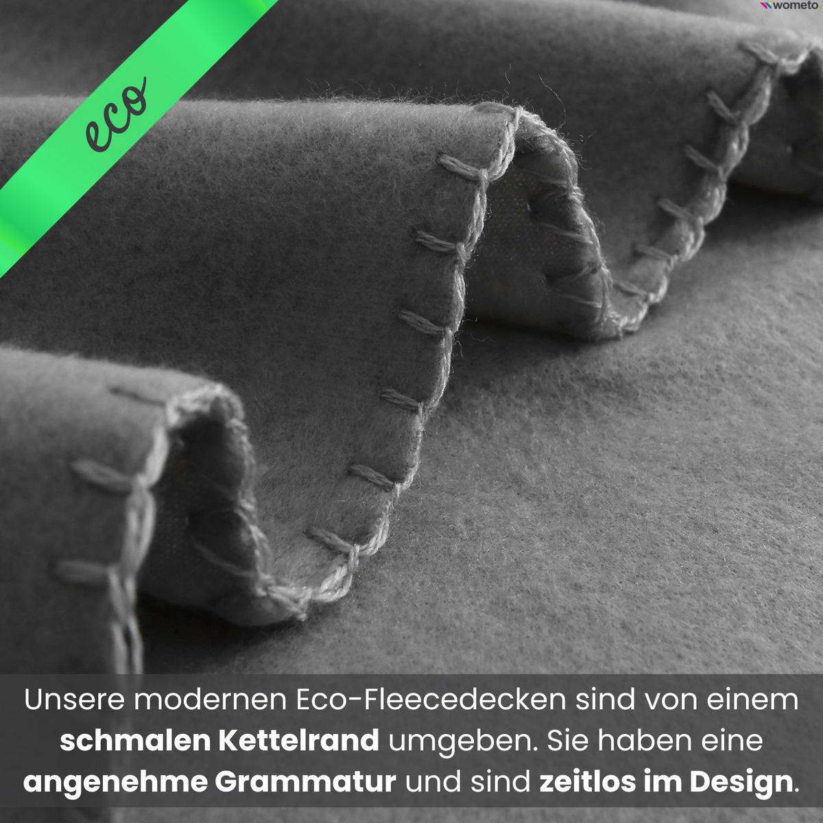 FLEECEDECKE eco-line grau 130/160 cm aus 100% recyceltem Material Kettelrand Anti-Pilling - Grau, Textil (130/160cm) - wometo