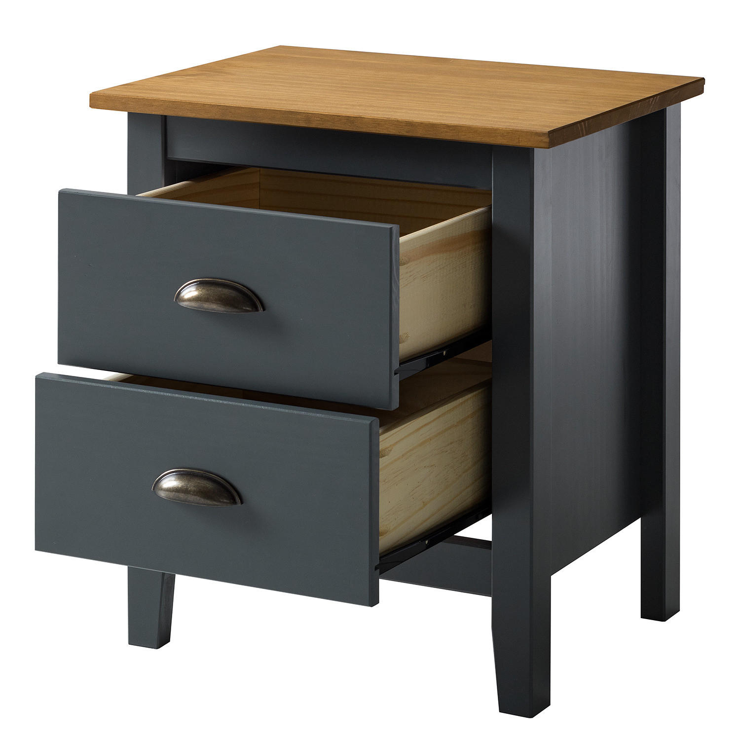 NACHTKOMMODE - Kiefer massiv - Anthrazit, Holz (46/52/35cm) - home24