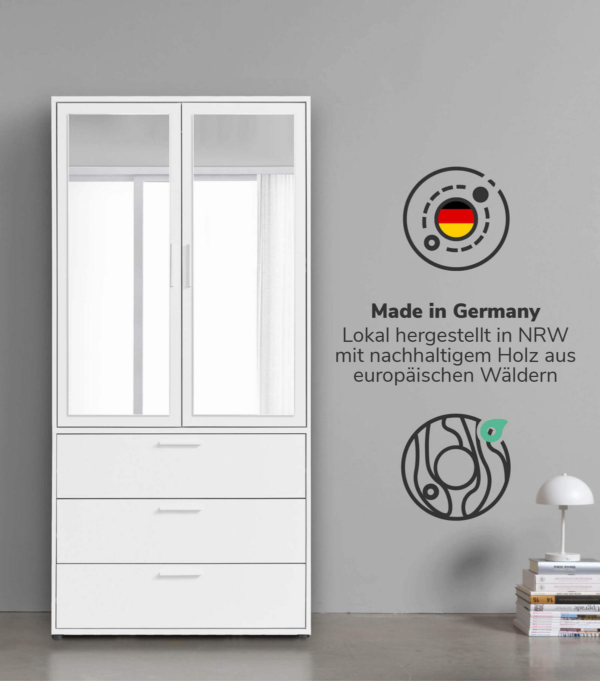 KLEIDERSCHRANK mit Spiegel Der Grenzenlose - Weiß, Holzwerkstoff (90/187/58cm) - Mokebo