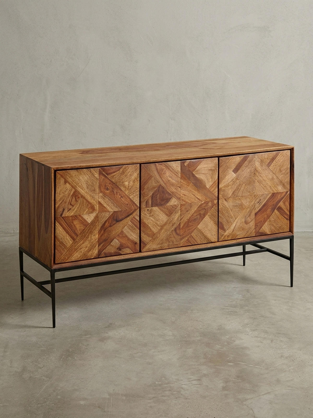 SIDEBOARD – Massivholz, 123x70x45 cm, Industrial-Stil, Stauraum - Schwarz/Braun, Holz/Metall (123/70/45cm) - KADIMA DESIGN