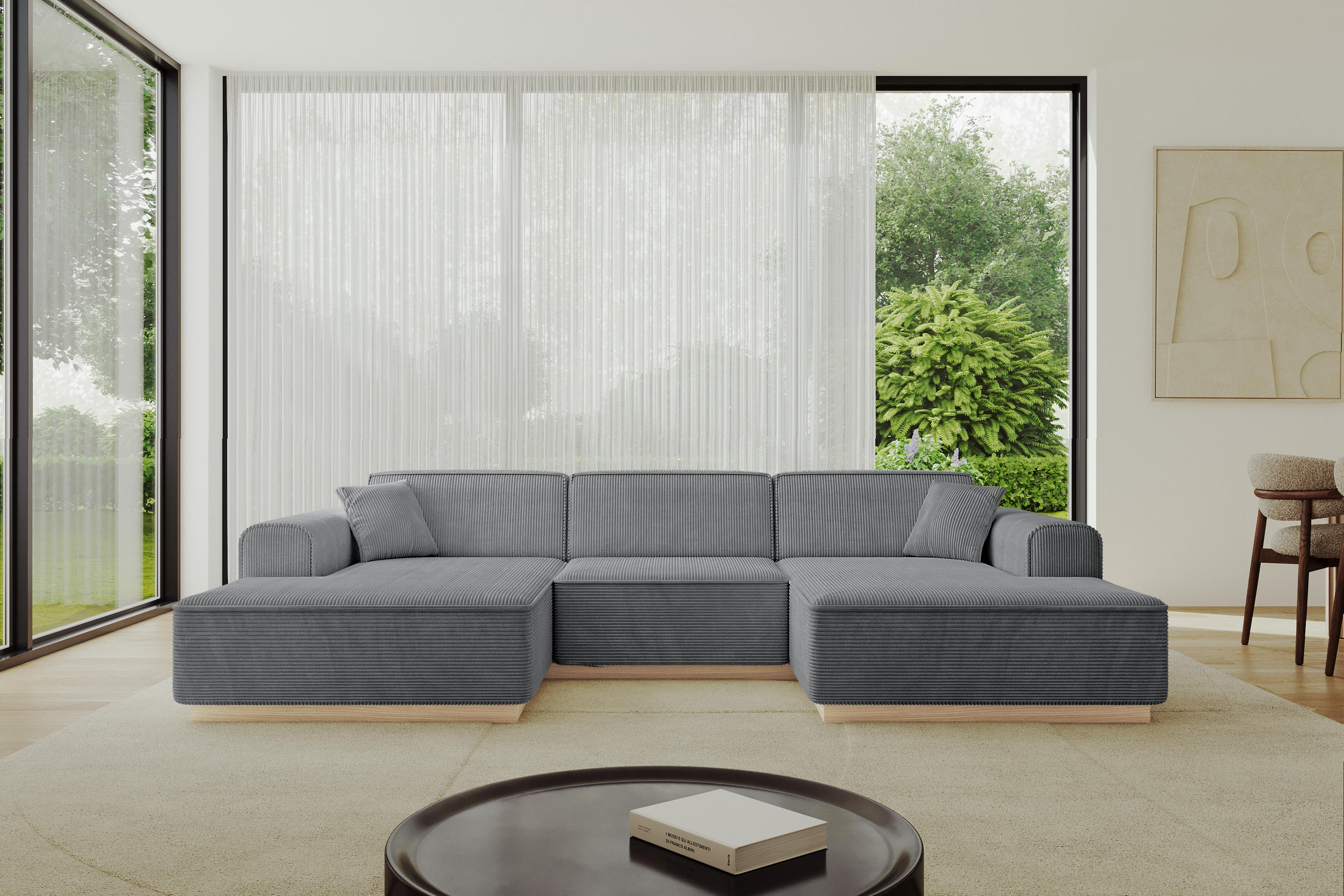 WOHNLANDSCHAFT IREA-U1 - 303x171x83 cm Duneklgrau - Dunkelgrau, Holzwerkstoff/Textil (303/83/171cm) - ALTDECOR