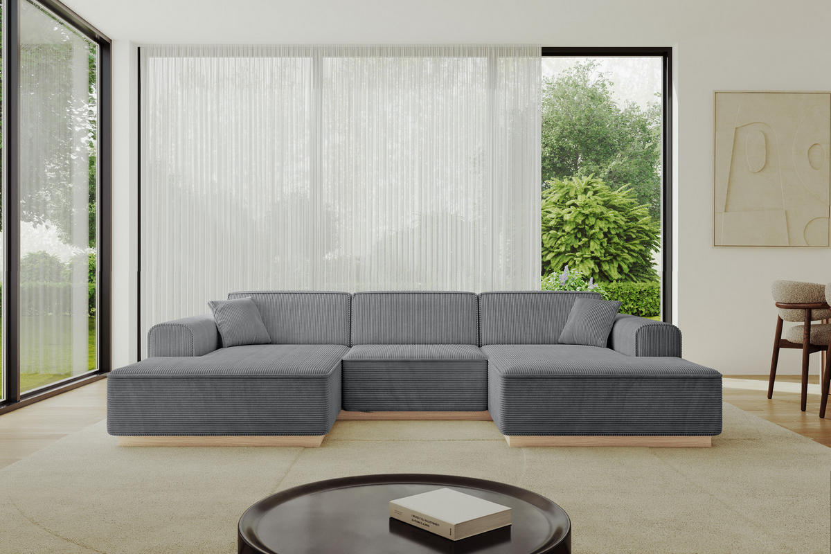 WOHNLANDSCHAFT IREA-U1 - 303x171x83 cm Duneklgrau - Dunkelgrau, Holzwerkstoff/Textil (303/83/171cm) - ALTDECOR